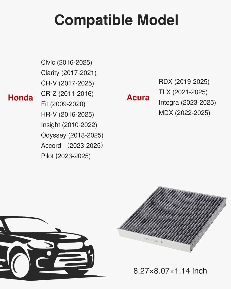بوروما Puroma 1 حزمة فلتر هواء المقصورة مع استبدال الكربون المنشط لـ CP182 CF11182 متوافق مع Honda CR-V Civic Accord Odyssey HR-V Clarity CR-Z Fit Insight Acura MDX RDX TLX Integra - Image 5